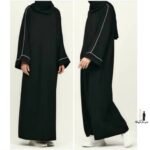 black abaya with piping work