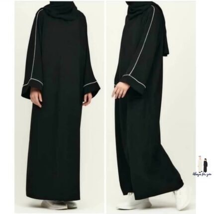 black abaya with piping work