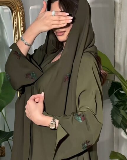 Leaf Whisper Botanical Embroidered Abaya